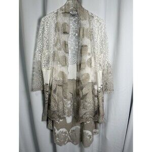 Anis. A Cream Tan Sheer Multi Print Cardigan Duster Shrug Sz L